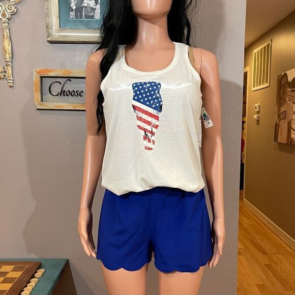 American flag bullhead longhorn cow skull tank - Picture 4 of 13